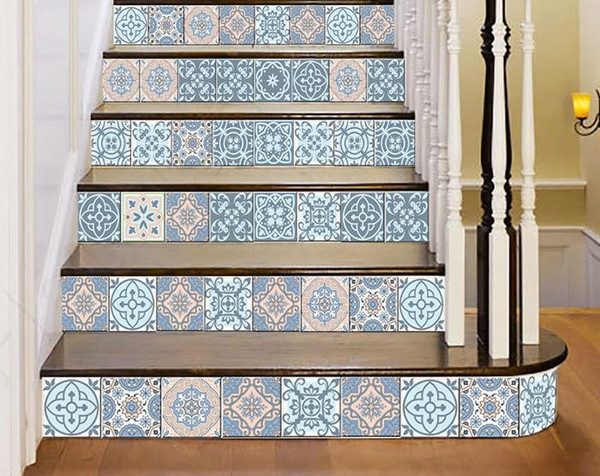 6" X 6" Baby Blue And Peach Mosaic Peel And Stick Removable Tiles (Pack Of 24) (390810)
