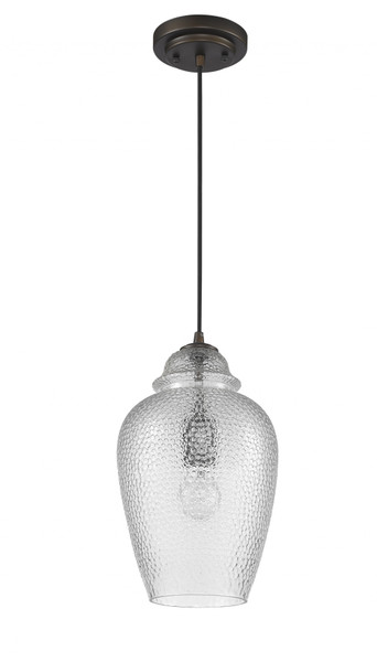 Antique Bronze Hanging Light With Textured Glass Shade (398243)