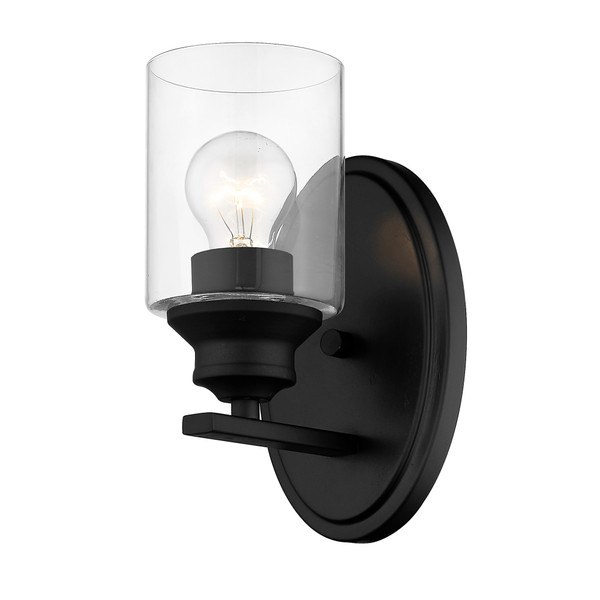 One Light Matte Black Wall Light With Clear Glass Shade (398773)