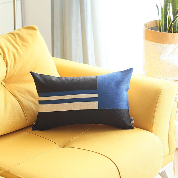 Blue And Black Geometric Lumbar Throw Pillow (399536)