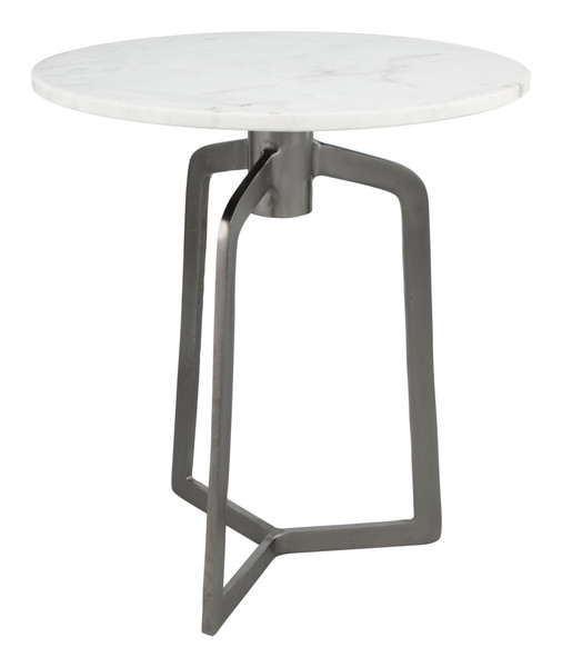 18" X 18" X 21" White Marble & Black, Marble, Aluminium, Side Table (364658)