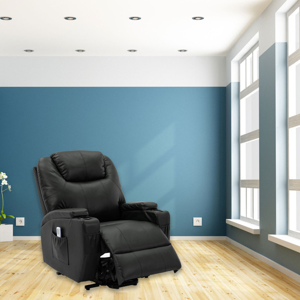 Power Lift Black Faux Leather Recliner Chair With Massage And Heat (410559)