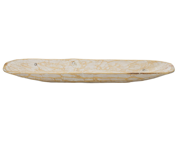 Rustic White And Natural Handcarved Wide Oval Centerpiece Bowl (469165)