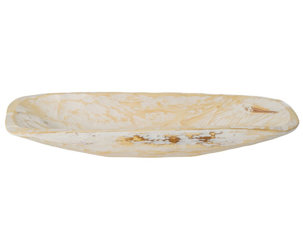 Rustic White And Natural Handcarved Thin Oval Centerpiece Bowl (469166)