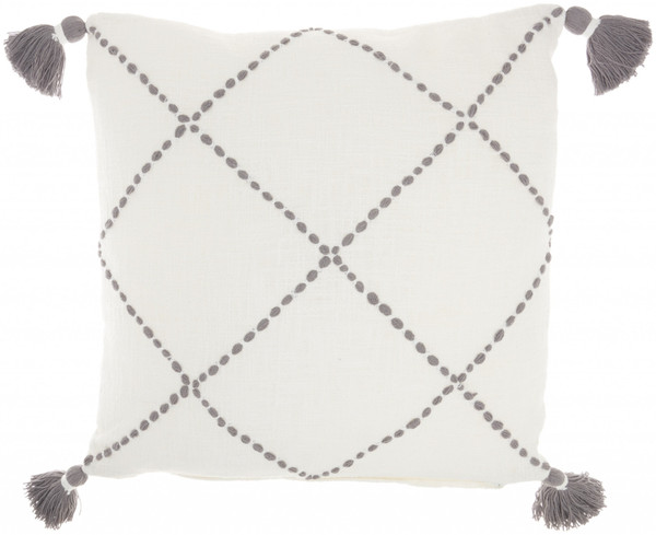 Boho Grey Cotton Accent Throw Pillow (386340)