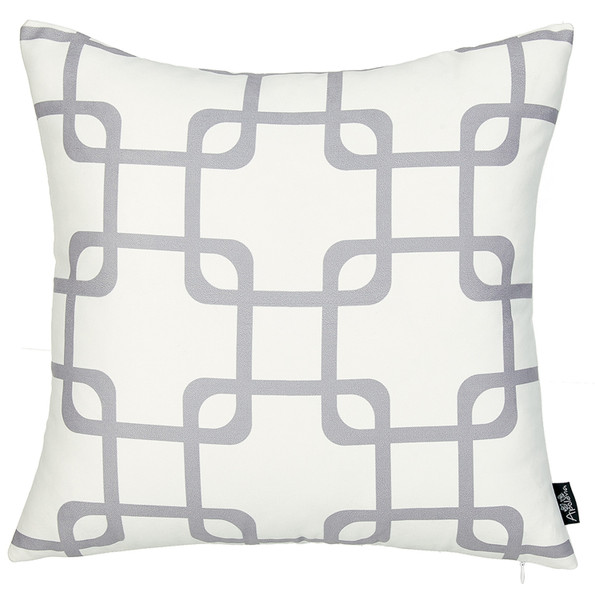 18"X18" Grey Geometric Squares Decorative Throw Pillow Cover (355585)