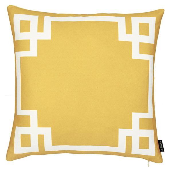 18"X18" Yellow And White Geometric Decorative Throw Pillow Cover (355339)