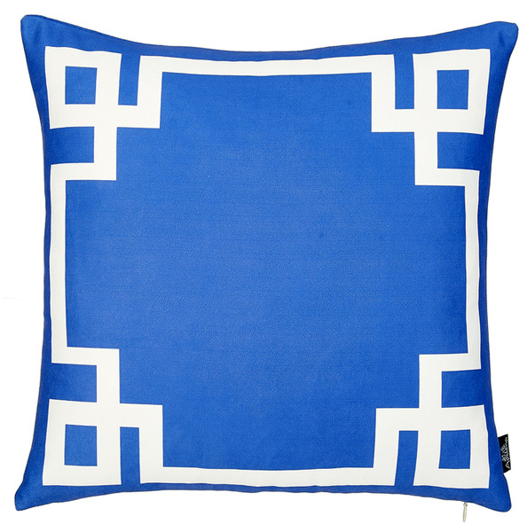 18"X18"Blue And White Geometric Decorative Throw Pillow Cover (355324)