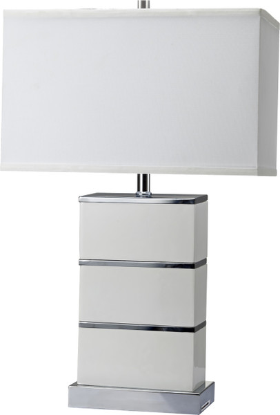 Modern White And Silver Table Lamp With Usb (468722)