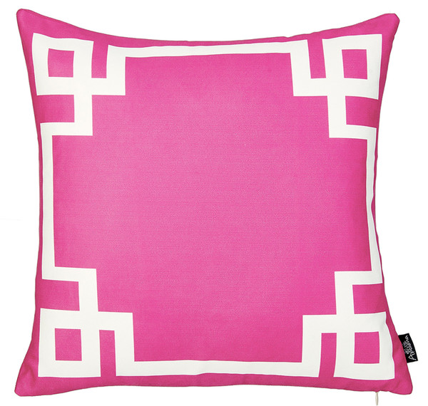18"X18"Pink And White Geometric Decorative Throw Pillow Cover (355322)