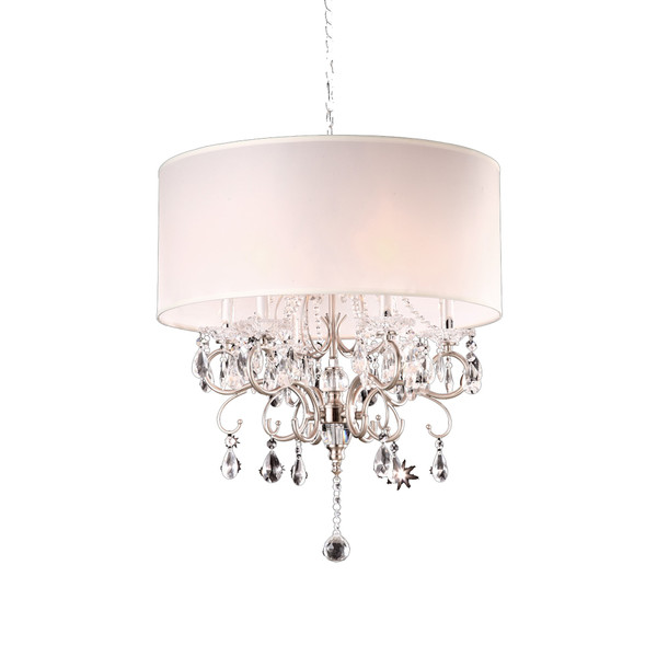 Glam Silver Crystals And White Shade Chandelier (468887)