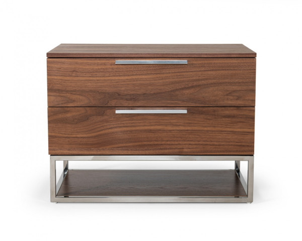 Contemporary Walnut And Stainless Steel Nightstand With Two Drawers (473030)
