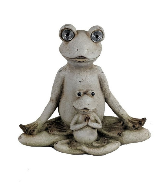 16" Antiqued White Pair Of Yoga Frogs Solar Outdoor Statue (473183)