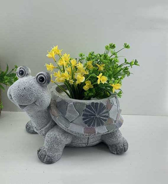 9" Gray Happy Turtle Mosaic Tile Indoor Outdoor Planter (473236)