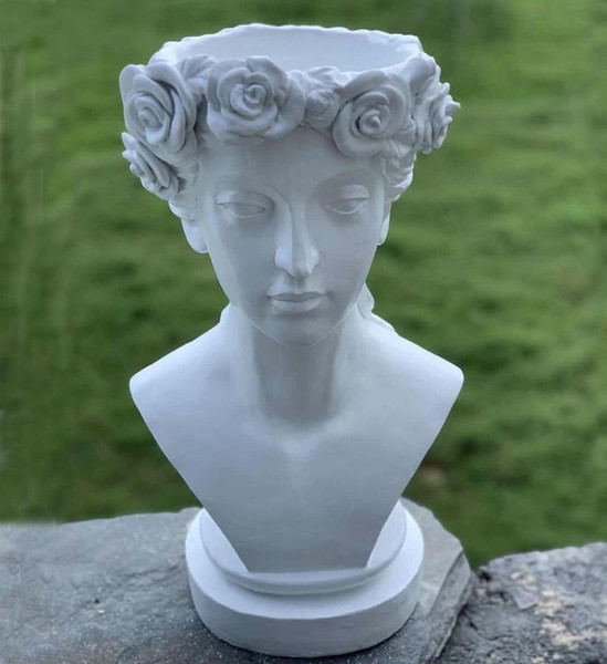 20" White Lady Head Planter Indoor Outdoor Statue (473238)