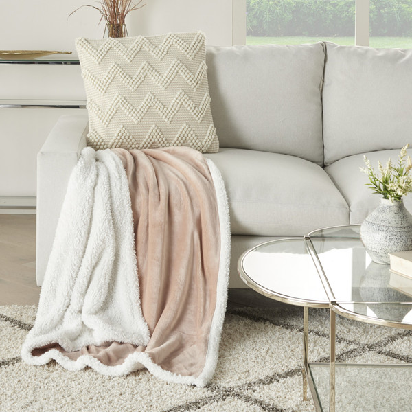 Boho Blush Pink Fleece And Sherpa Accent Throw (386690)