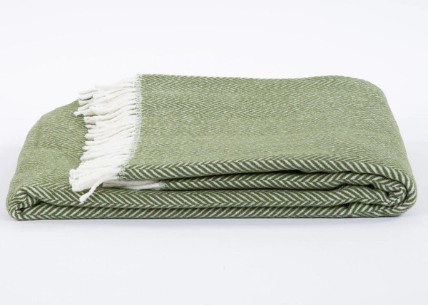 Moss Green And White Dreamy Soft Herringbone Throw Blanket (474034)