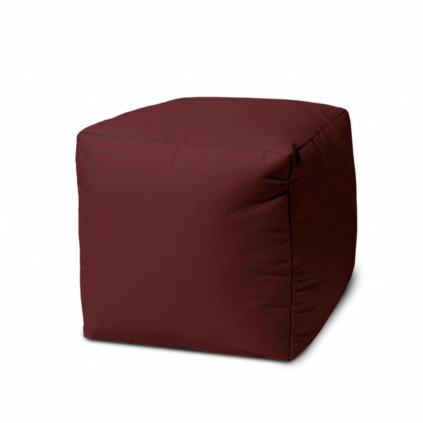 17" Cool Deep Merlot Burgundy Solid Color Indoor Outdoor Pouf Ottoman (474175)