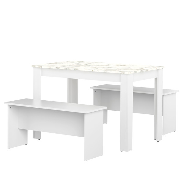 Nice Dining Table With Benches - White / Marble Look E2281A2145X00