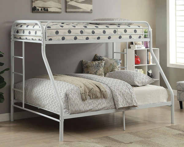 White Twin Xl Over Queen Size Metal Bunk Bed (403917)