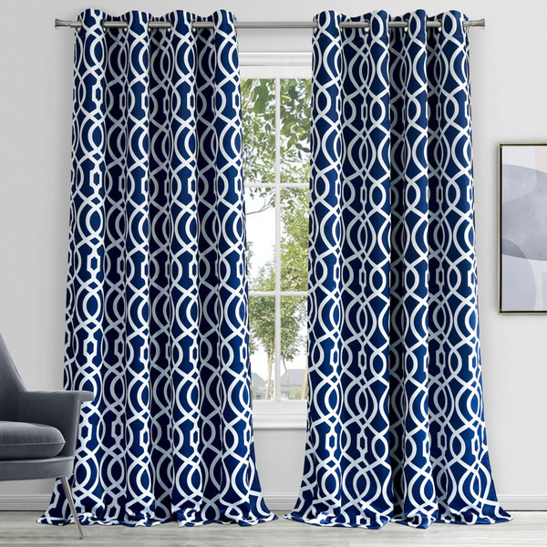 84" Navy Blue Trellis Black Out Window Curtain Panel (473331)