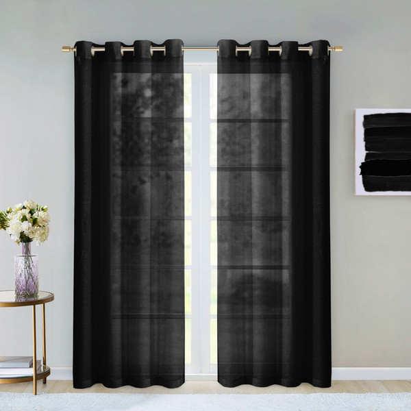 Set Of Two 84" Black Solid Modern Window Panels (473393)