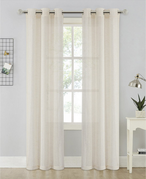 Set Of Two 84" Tan Stripe Embroidered Window Panels (473409)