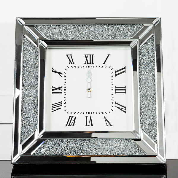 Diamond And Silver Mirrored Square Wall Clock (475959)