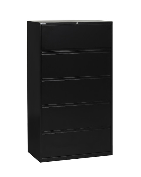 36" Wide 5 Drawer Lateral File With Core-Removeable Lock & Adjustable Glides - Black (LF536-B)