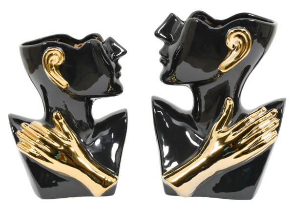 Abstract Torso Vases Black With Gold Accents Set Of 2 (12021202)