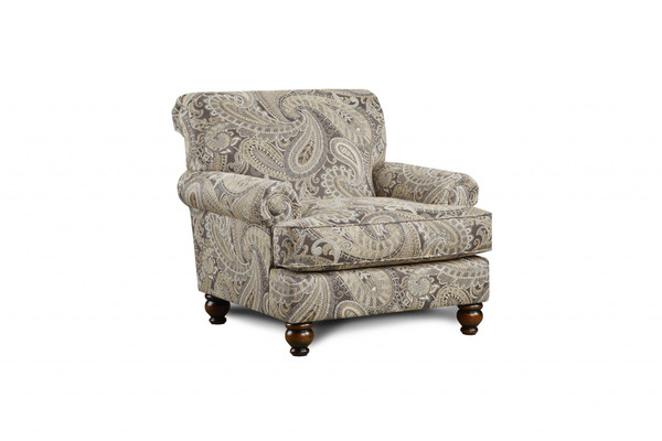 Vintage Beige Paisley Tapestry Cozy Accent Chair (390049)