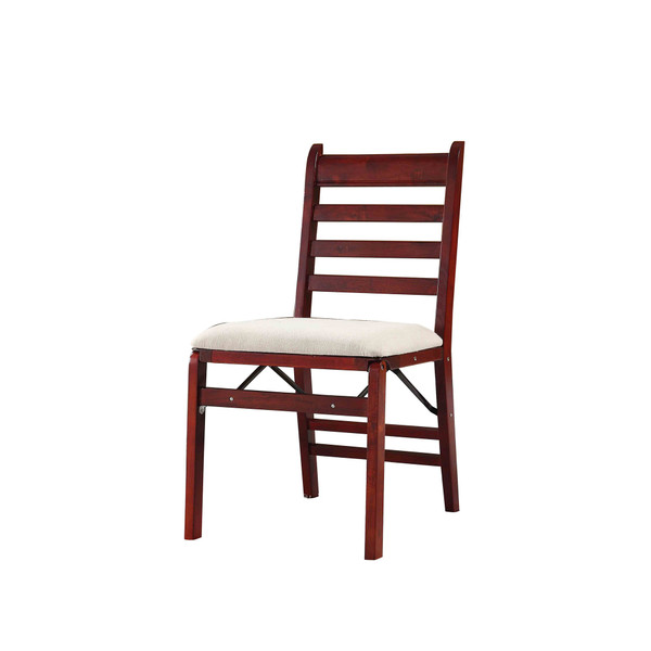 Set Of Two 35" Dark Walnut And Ivory Wooden Folding Chairs (470279)