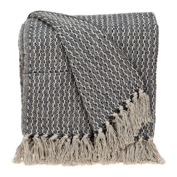 Beige And Black Transitional Woven Handloom Throw Blanket (476212)