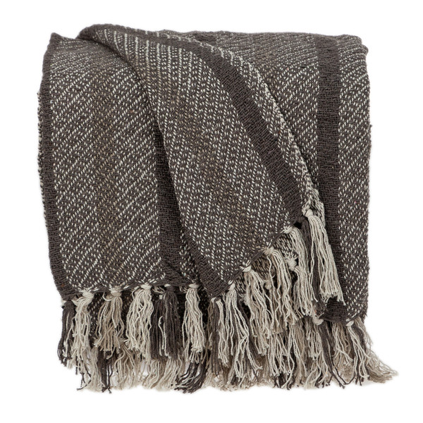 Brown And Taupe Striped Woven Handloom Throw (476216)