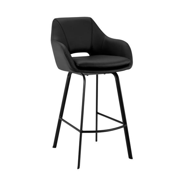 26" Black On Black Faux Leather Comfy Swivel Counter Stool (476881)