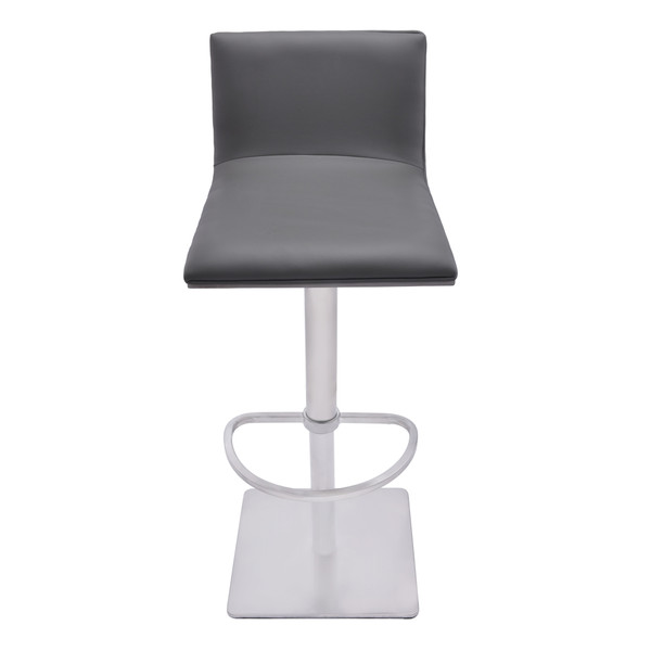 Adjustable Grey Faux Leather Walnut And Stainless Swivel Bar Stool (477224)