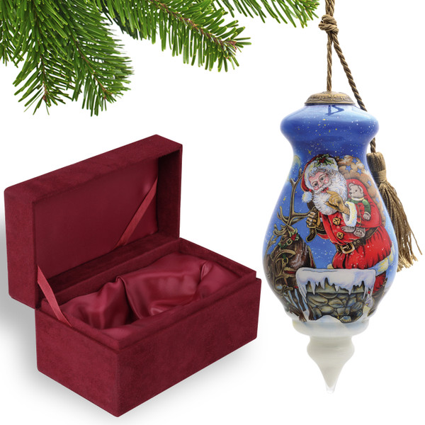 Santa On The Chimney Hand Painted Mouth Blown Glass Ornament (477439)