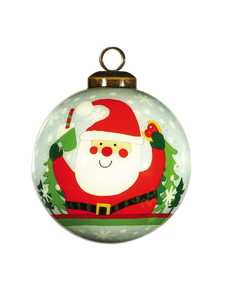 Festive Glitter Santa Hand Painted Mouth Blown Glass Ornament (477463)