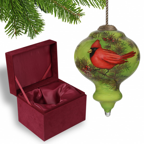 Red Majestic Cardinal Hand Painted Mouth Blown Glass Ornament (477483)