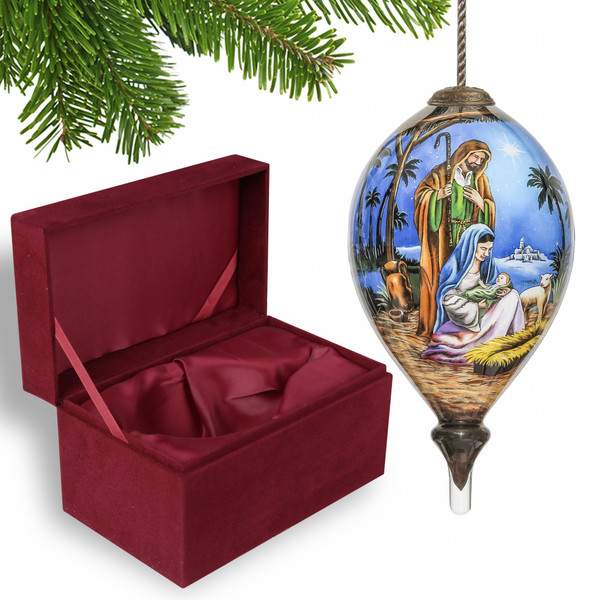 Holy Family Christmas Hand Painted Mouth Blown Glass Ornament (477485)