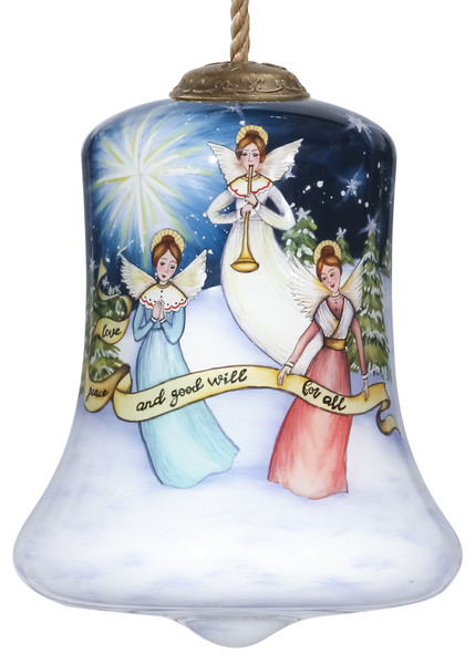 Love Peace And Goodwill For All Angels Hand Painted Mouth Blown Glass Ornament (477486)