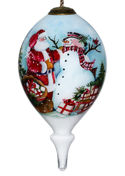 Christmas Santa And Snowman Hand Painted Mouth Blown Glass Ornament (477525)