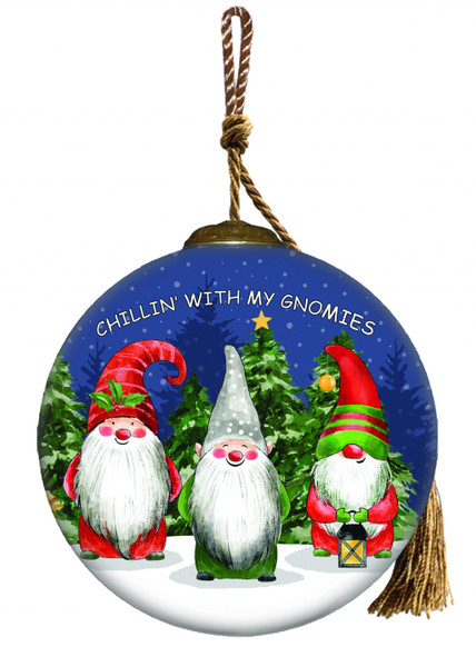 Casual Gnomes In Christmas Mode Hand Painted Mouth Blown Glass Ornament (477548)