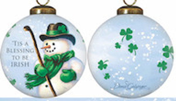 Green Irish Snowman Hand Painted Mouth Blown Glass Ornament (477556)