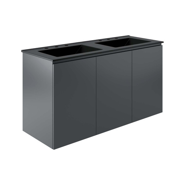 Bryn 48" Wall-Mount Double Sink Bathroom Vanity - Gray Black EEI-5781-GRY-BLK