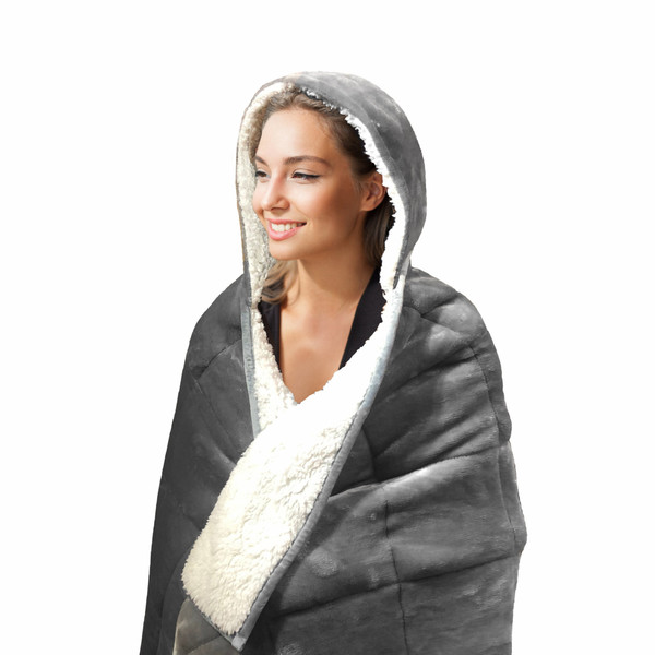 Grey Deluxe Hooded Weighted Velvet Throw Blanket (478021)
