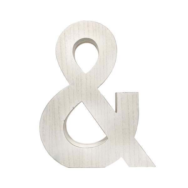 16" Distressed White Wash Wooden Initial Ampersand Sculpture (478352)
