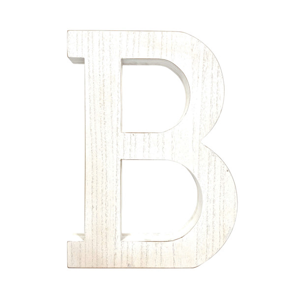 16" Distressed White Wash Wooden Initial Letter B Sculpture (478354)