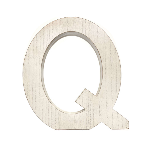 16" Distressed White Wash Wooden Initial Letter Q Sculpture (478369)