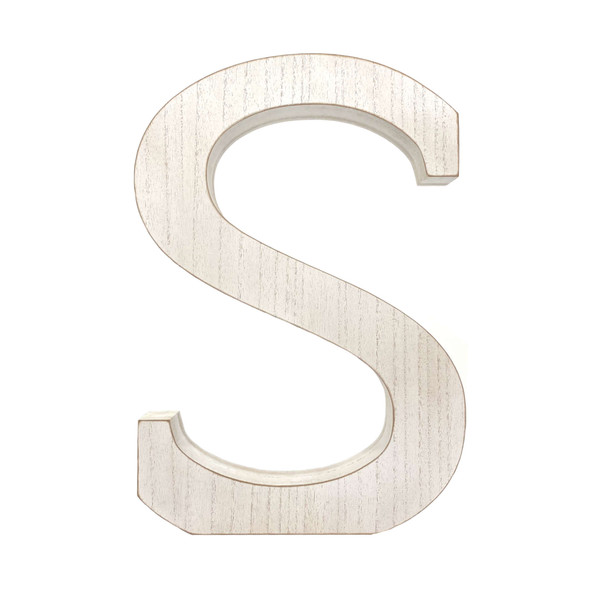 16" Distressed White Wash Wooden Initial Letter S Sculpture (478371)